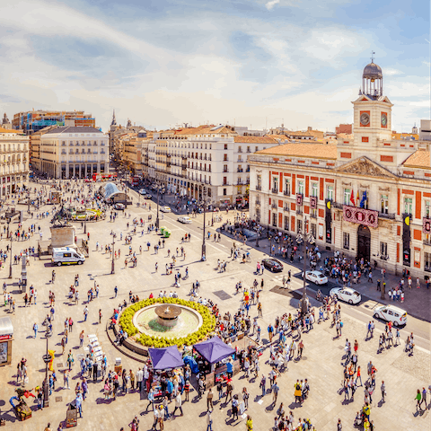 Wander five minutes to Puerto del Sol and bask in the bustle of central Madrid