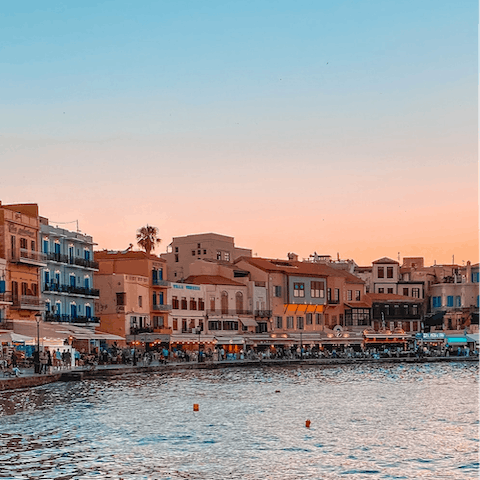 Stroll along the 14th-century Venetian harbor in Chania – only a forty–minute drive away
