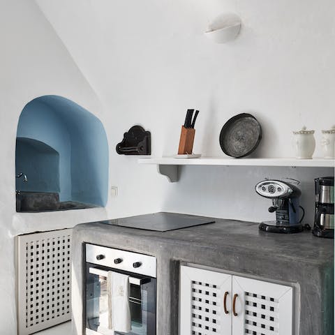 Fire up the coffee machine in the small but perfectly formed kitchen space