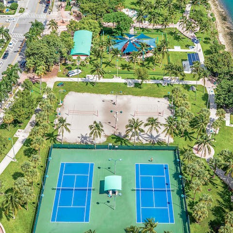 Head to the communal tennis courts, gym and Olympic size swimming pool for an invigorating start to the day 