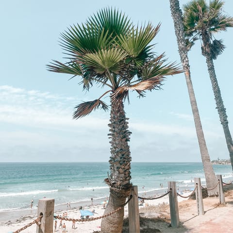 Walk over to the sandy shoreline of Mission Beach in just three minutes