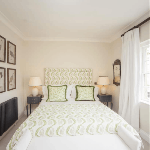 Look forward to waking up in your soothing cream and lime bedroom