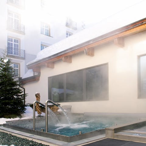 Enjoy a post-ski soak in the hotel's thermal pool