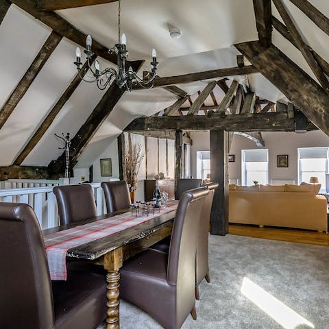 Dine underneath the atmospheric wooden beams in this fifteenth-century building