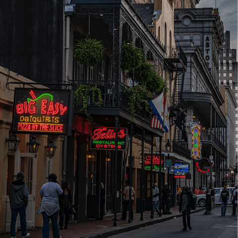Explore the French Quarter from your excellent location, just a 15-minute walk away