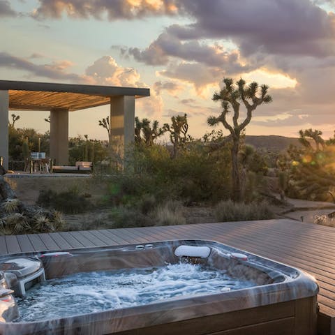 Watch the dramatic sun set from the comfort of the hot tub