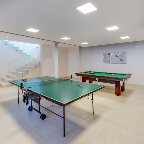Head to the airy games room for pool and ping pong