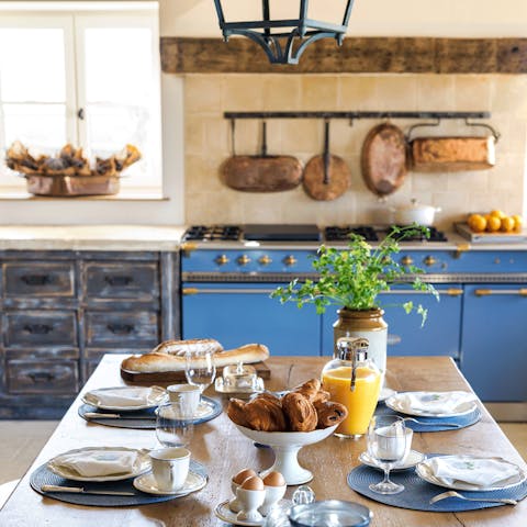 Watch the chef whip up a delicious breakfast in the rustic kitchen