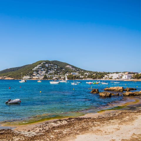 Head to Santa Eulalia del Río – a sixteen-minute drive away