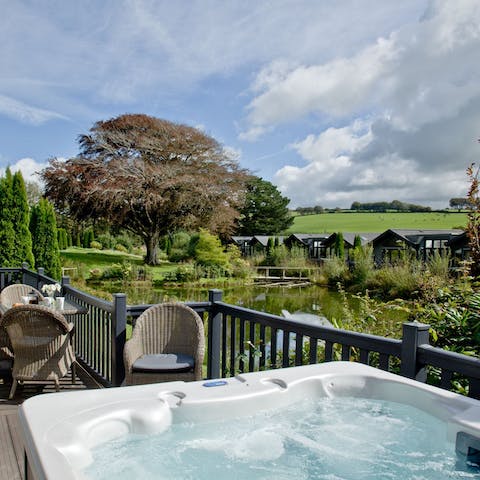Relax in your private hot tub and gaze out over the grounds