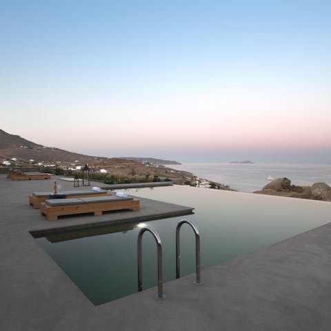 Feel utterly relaxed with a swim in the infinity pool, overlooking the Aegean Sea