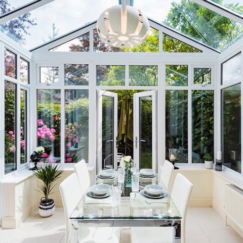 Dine in the magical glass conservatory