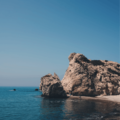 Check out the ruggedly handsome coastline of Paphos, with Aphrodite's Rock just a short drive away