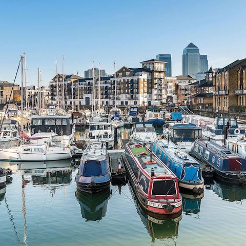 Explore the shops and cafes around Limehouse Basin, just a six-minute walk away