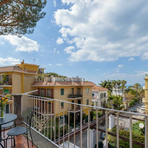 Catch a glimpse of the sea from the impressive balcony