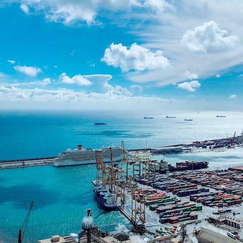Take in the views of the port from Montjuïc Castle – it's a twenty-three-minute drive
