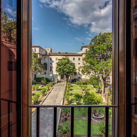 Enjoy views of the garden with your morning coffee from the bedroom