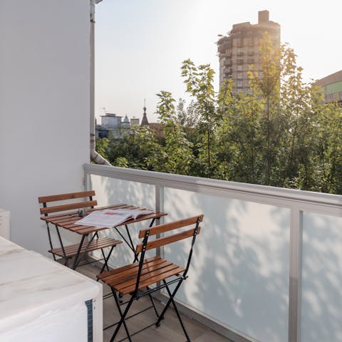Step outside for morning coffee on your balcony 