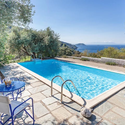 Enjoy a daily swim in your private pool with sweeping sea views