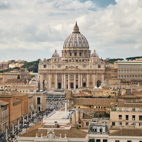 Visit Vatican City's beautiful St. Peter's Basilica, a fifteen-minute walk away