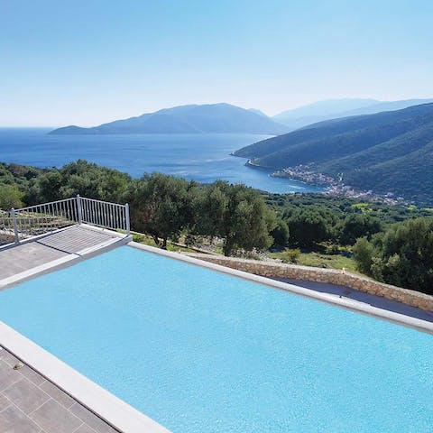 Admire the breathtaking view of the sea and hillsides while you cool off in the infinity pool