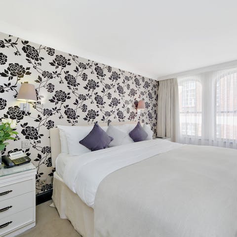 Get some rest after seeing all the sights of London in the floral bedroom