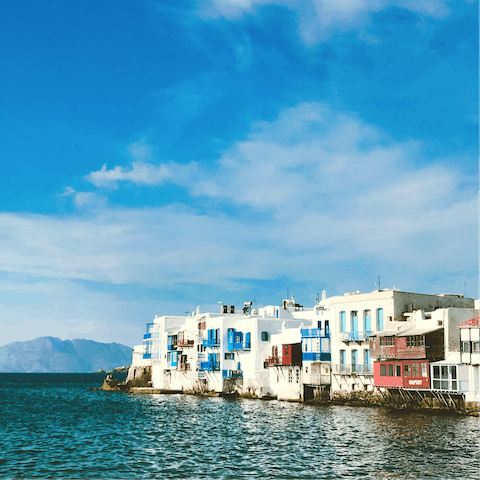 Drive twelve minutes along the Mykonos coastline until you reach the island's main town