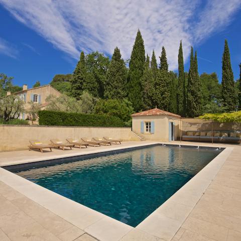 Laze under the cypress trees and take refreshing dips in your private pool