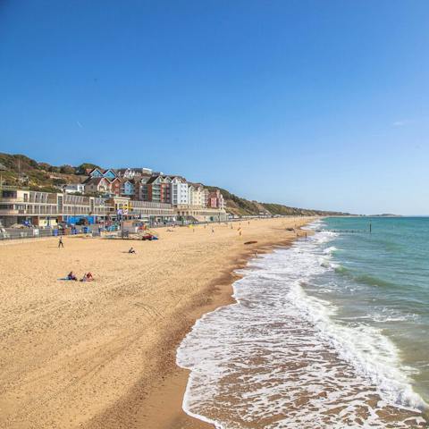 Feel the sand between your toes at Boscombe Beach, just a ten minute walk away
