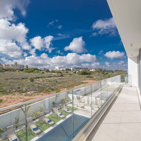 Wander the length of the glass-fronted balcony while admiring countryside views