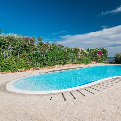 Take a refreshing dip in the private swimming pool 