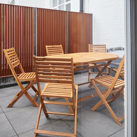 Dine alfresco on your private patio when the sun is shining