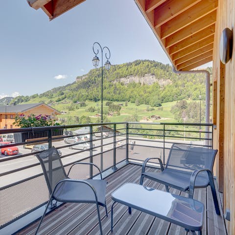 Sit out on the balcony and take in the bucolic mountain views