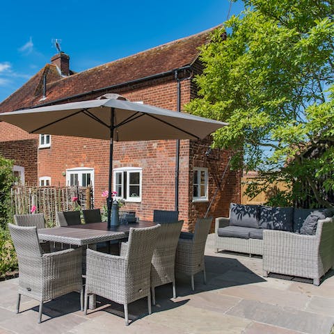 Dine alfresco with views of the surrounding countryside