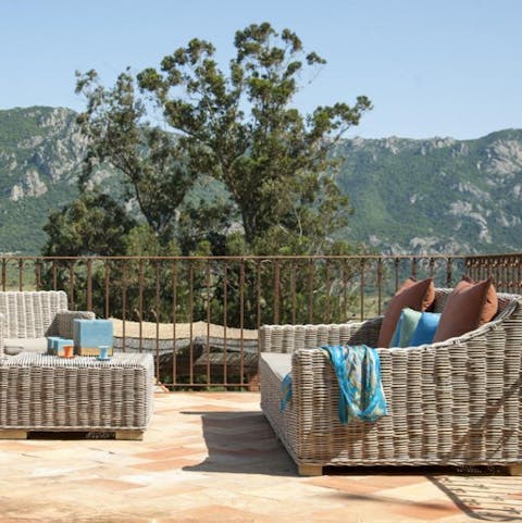 Admire awesome views of the surrounding Cagna mountains from the terracotta terrace