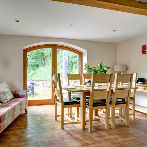 Bring the outdoors in with the arched French doors