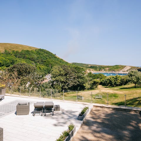 Soak up the stunning sea views of Lulworth Cove  from the comfort of the terrace 