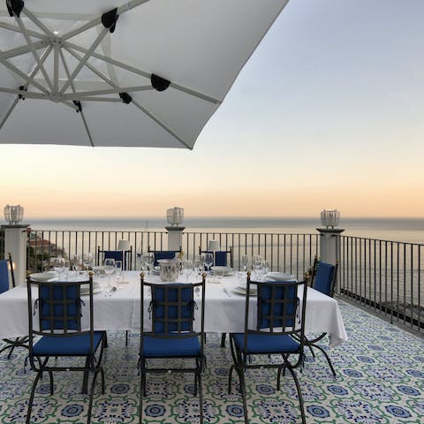 Enjoy alfresco dining with the best seats in the house and the horizon at eye level while you enjoy great food
