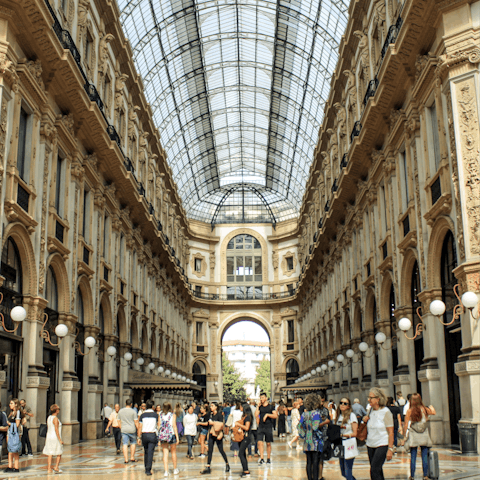 Come away with some designer clothes after a trip to Galleria Vittorio Emanuele II,  reached in ten minutes by car
