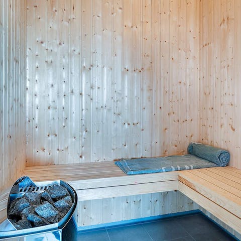 Sweat out your stresses with a session in the private sauna 