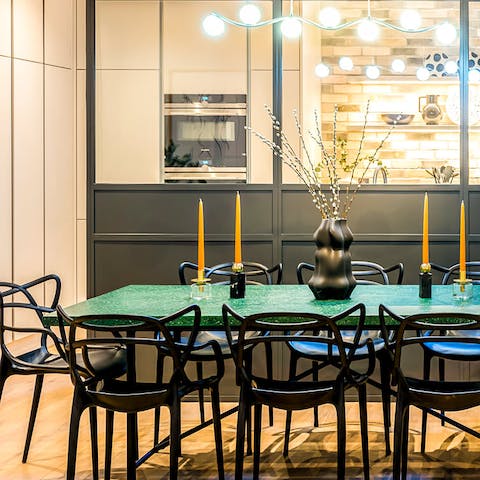 Gather for a delicious meal around the industrial-style dining table