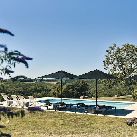 Float in the heated salt-water pool