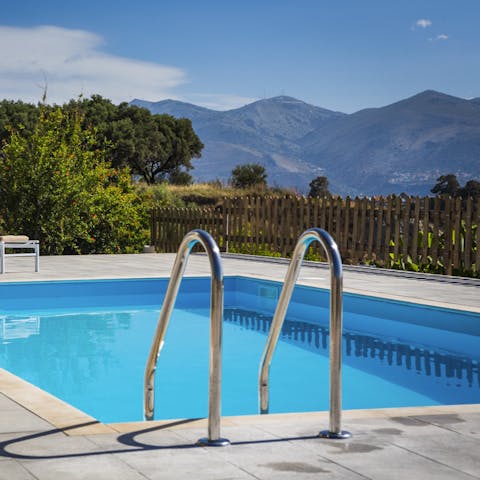Cool off in the private pool as the mountains provide the perfect backdrop