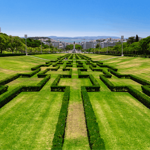 Stroll down to the lush Edward VII Park, Lisbon's largest central park