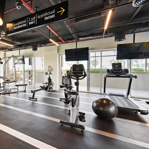Keep up your workouts in the shared, on-site gym