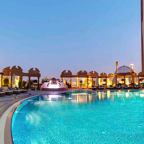 Swim in the communal pool to cool off in the Dubai heat