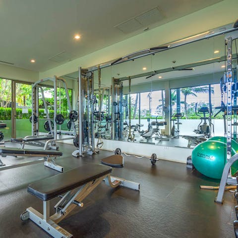 Keep on top of your fitness routine at the on-site gym