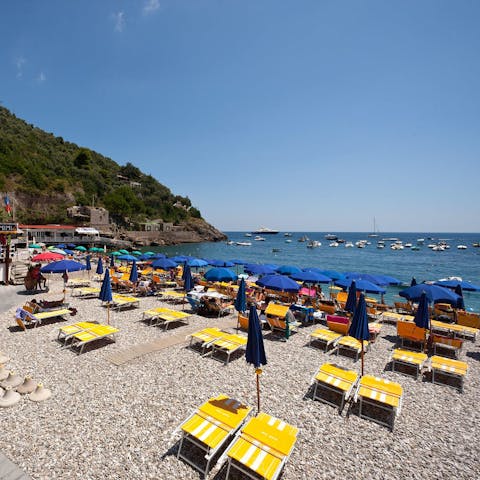 Visit the gorgeous pebble beach of Nerano, located just a short walk from the home