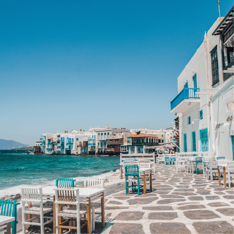 Head to Mykonos Town, just 4.5km from your villa