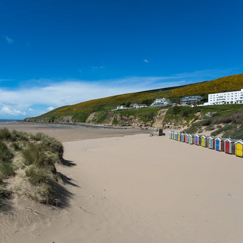 Enjoy long walks and low-tide longboard sessions at Saunton Sands – it's just over a five-minute drive away